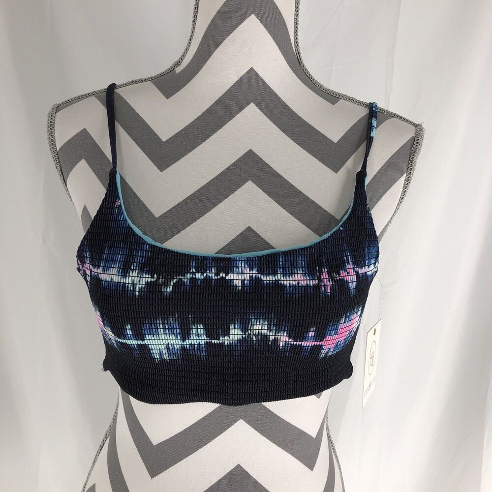 Cyn and Luca Tie Dye Navy Smocked Stretch Bikini Top XL